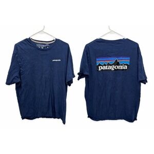 Patagonia T Shirt Mens Large Blue Logo Organic Cotton Regular Fit Tee